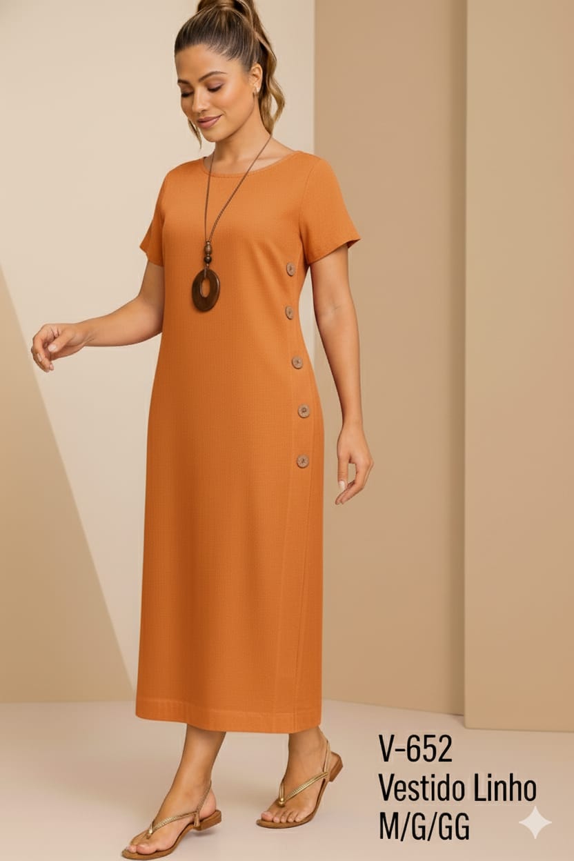 VESTIDO LINHO BOTÕES LATERAL - LAURA