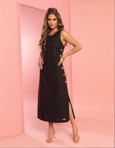 VESTIDO LINHO BOTOES LATERAIS